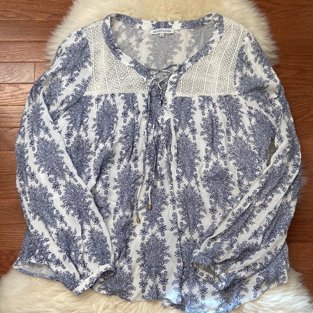 Heartloom Long Sleeve Paisley Printed Lace Top